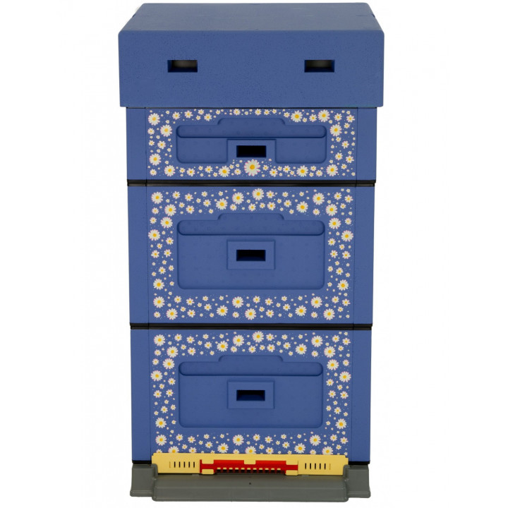 Ruche 10C EASY-ONE DECO bleue avec marguerites